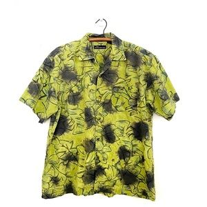 Vintage Y2K Button Down Leaf Print Brat Green Short Sleeve Shirt Size Large